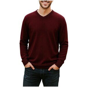 Harbor Island Mens Size Medium Burgundy V-Neck Long Sleeve Sweater